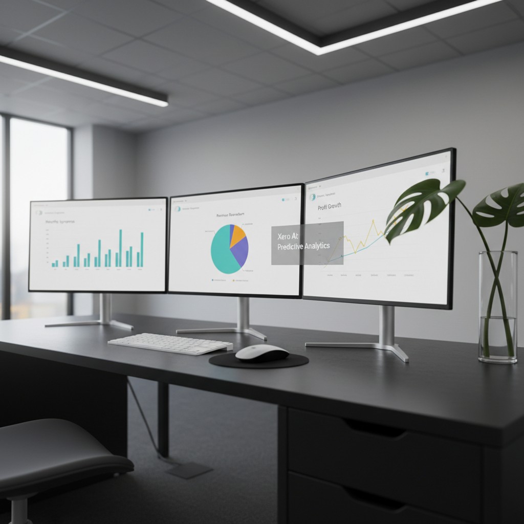 Office Workspace With Computer Screens On Desk.